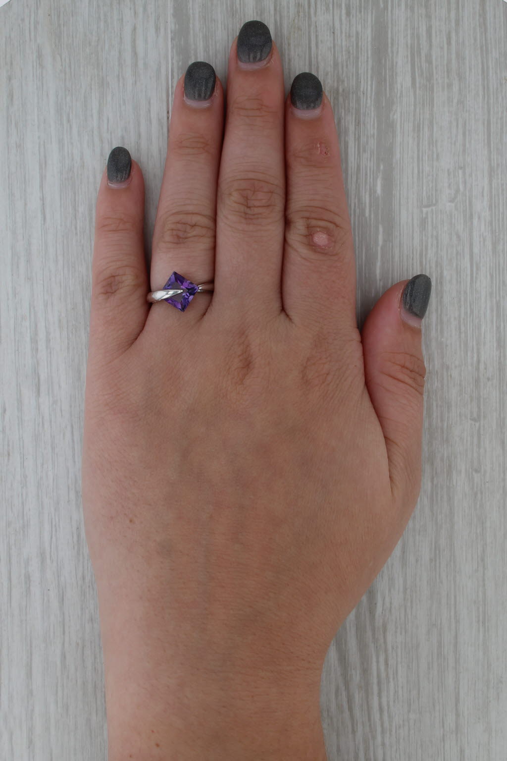 2.27ct Amethyst Solitaire Ring 14k White Gold Size 7.25 Abstract Overlay