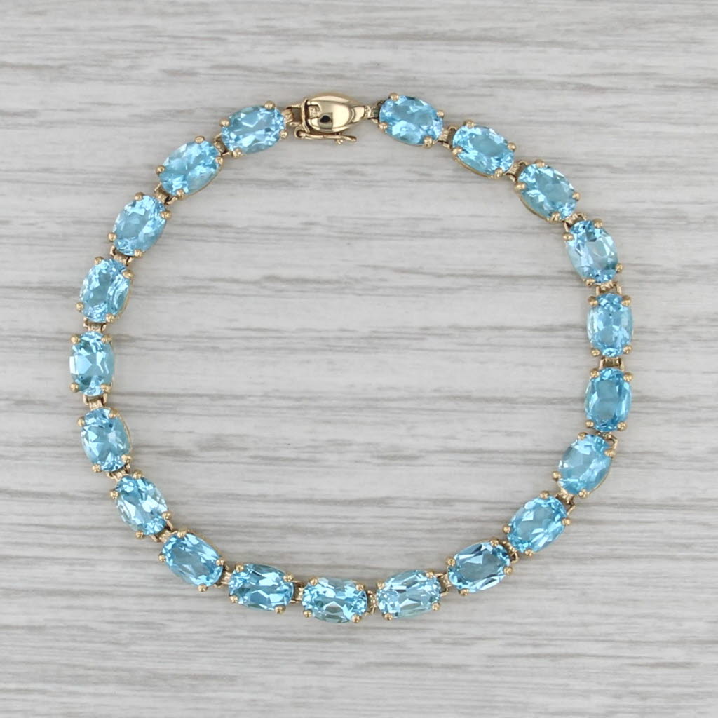 19ctw Blue Topaz Tennis Bracelet 10k Yellow Gold 6.75" 5.1mm