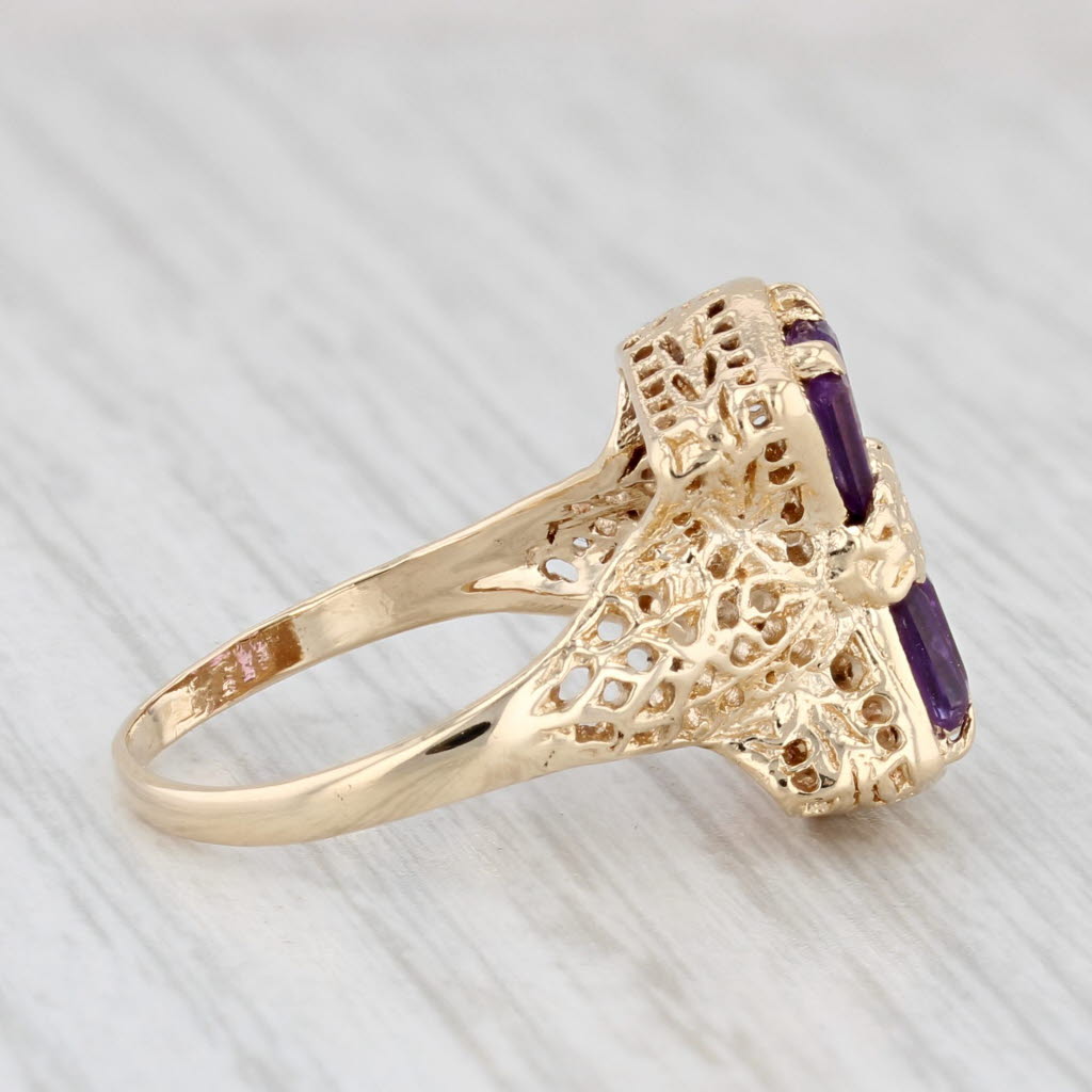 Light Gray 1ctw Amethyst Ring 14k Yellow Gold Filigree Vintage Size 5.75