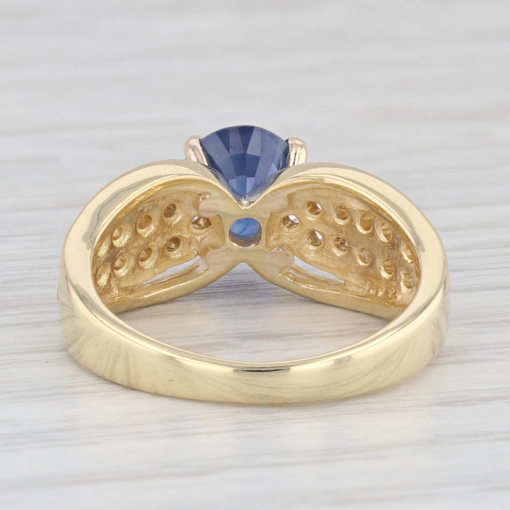 Light Gray 2.42ctw Oval Blue Sapphire Solitaire Diamond 18K Yellow Gold Size 6 Ring GIA