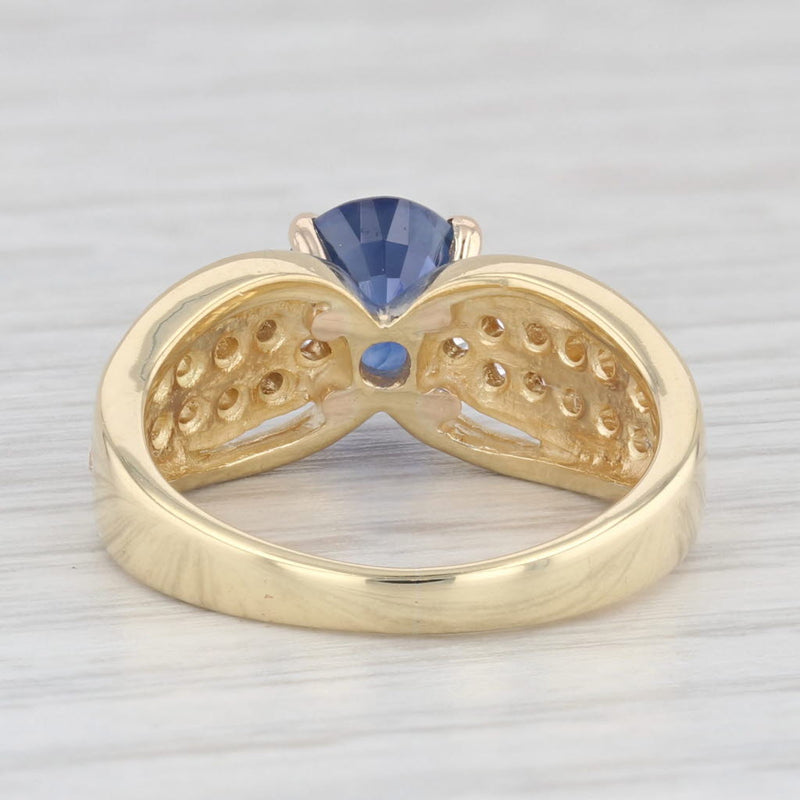 2.42ctw Oval Blue Sapphire Solitaire Diamond 18K Yellow Gold Size 6 Ring GIA