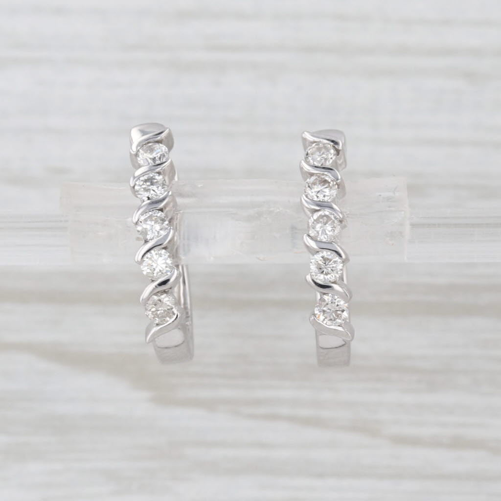 0.42ctw Diamond Journey J-Hook Earrings 14k White Gold Snap Top Drops