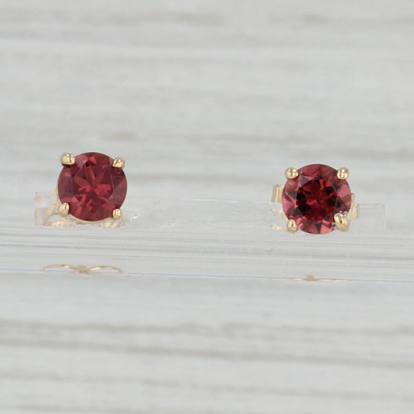 Light Gray 1.04ctw Round Pink Tourmaline Stud Earrings 14k Yellow Gold Solitaire Studs