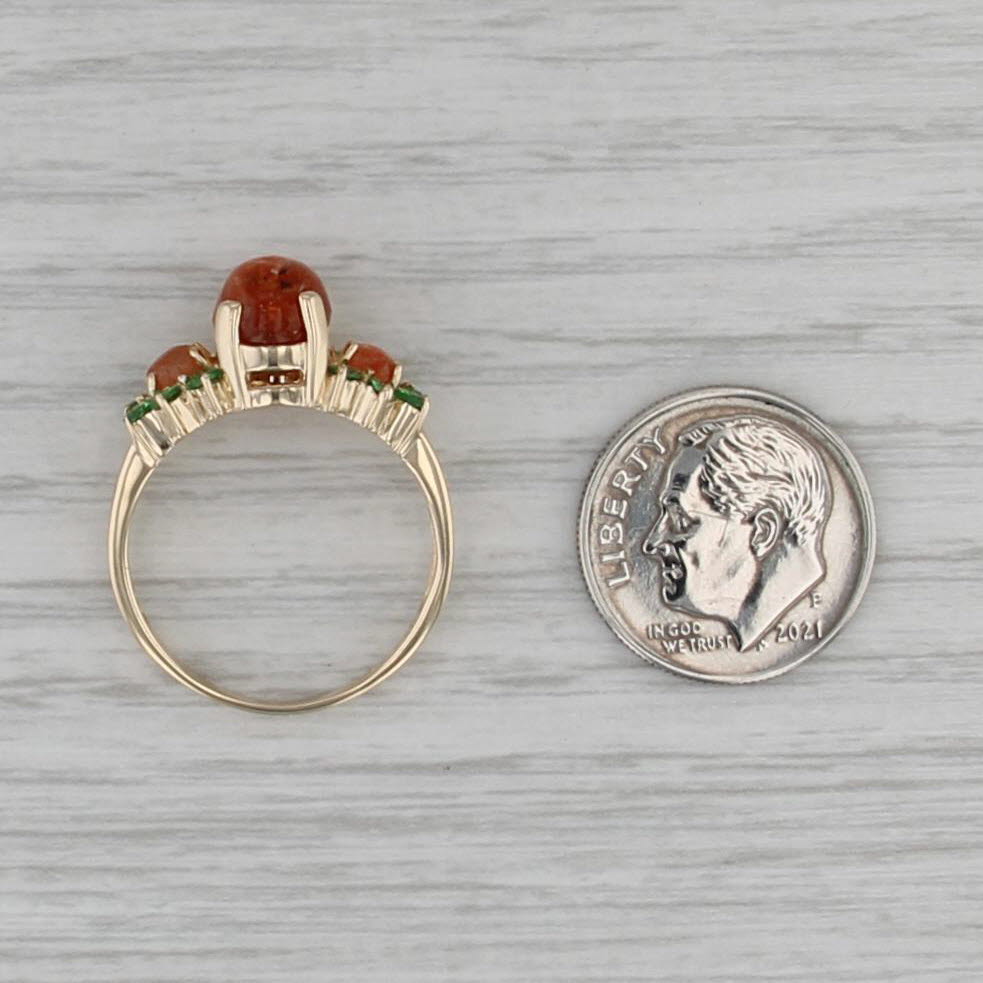 Aventurine Feldspare Tsavorite Ring 14k Yellow Gold Oval Cabochons Size 7.75