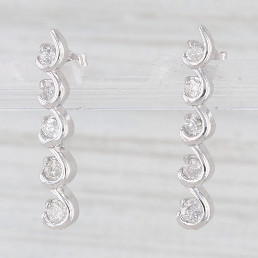 Light Gray 0.40ctw Diamond Journey Earrings 14k White Gold Pierced Drops