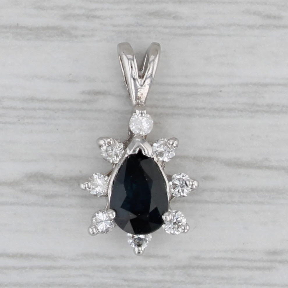 Gray 0.71ctw Blue Sapphire Diamond Halo Teardrop Pendant 14k White Gold