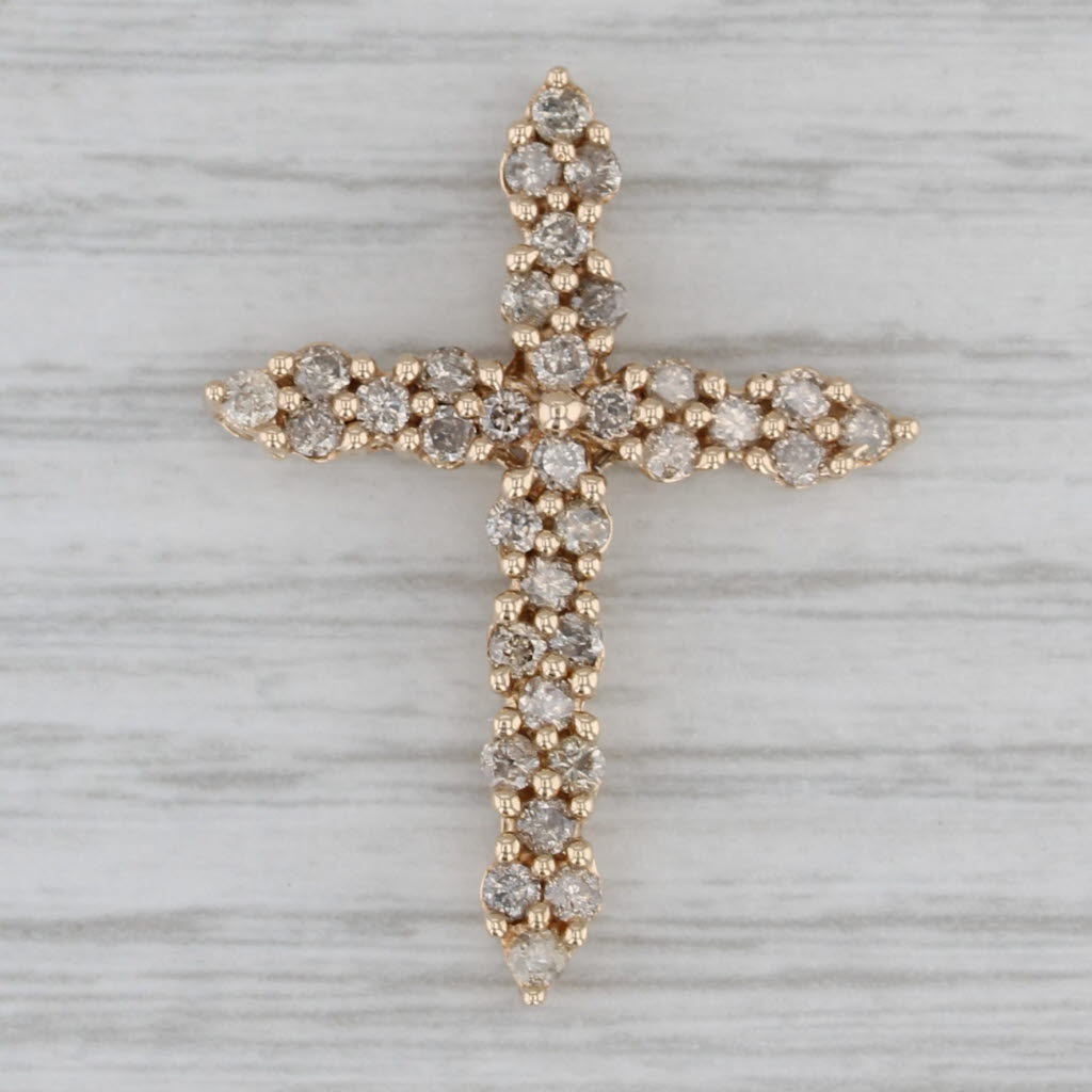 Gray 0.90ctw Diamond Cluster Cross Pendant 10k Yellow Gold