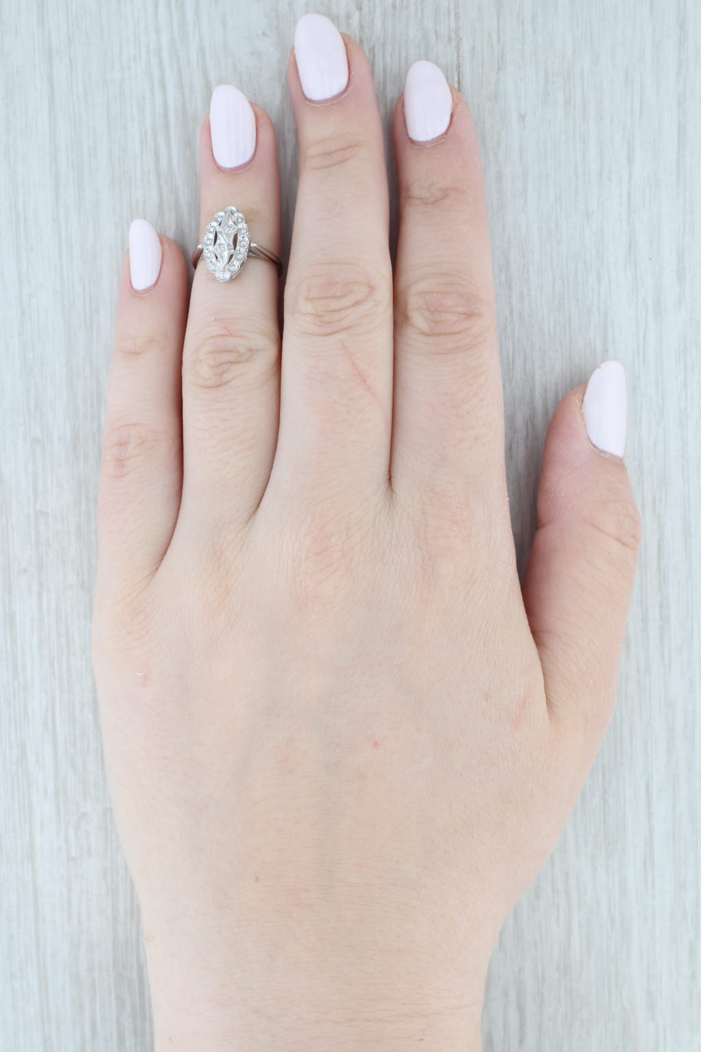 Light Gray Vintage Princess Diamond Ring 10k White Gold Size 4.5 Marquise Shape
