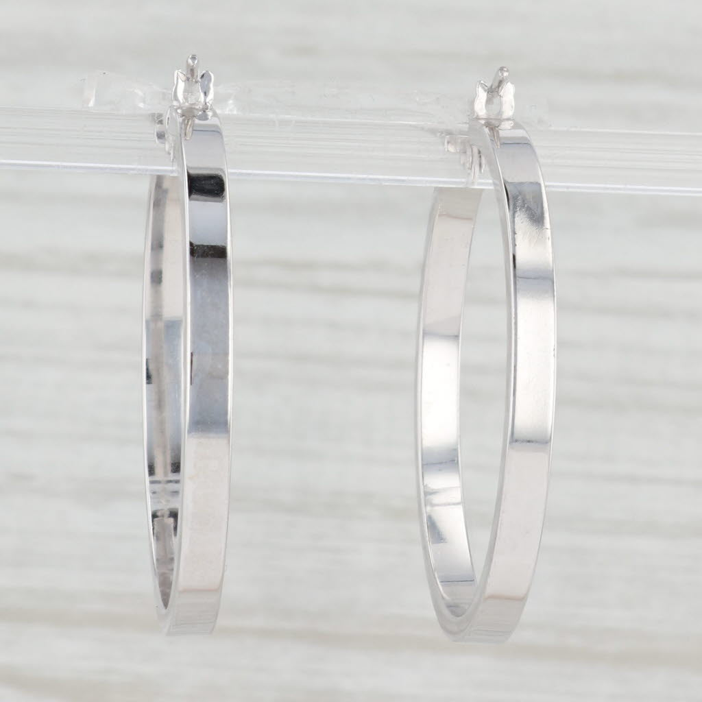 Light Gray Round Hoop Earrings 14k White Gold Snap Top Pierced Hoops