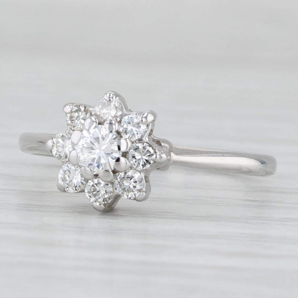 Light Gray 0.40ctw Round Diamond Engagement Ring 14k White Gold Flower Design