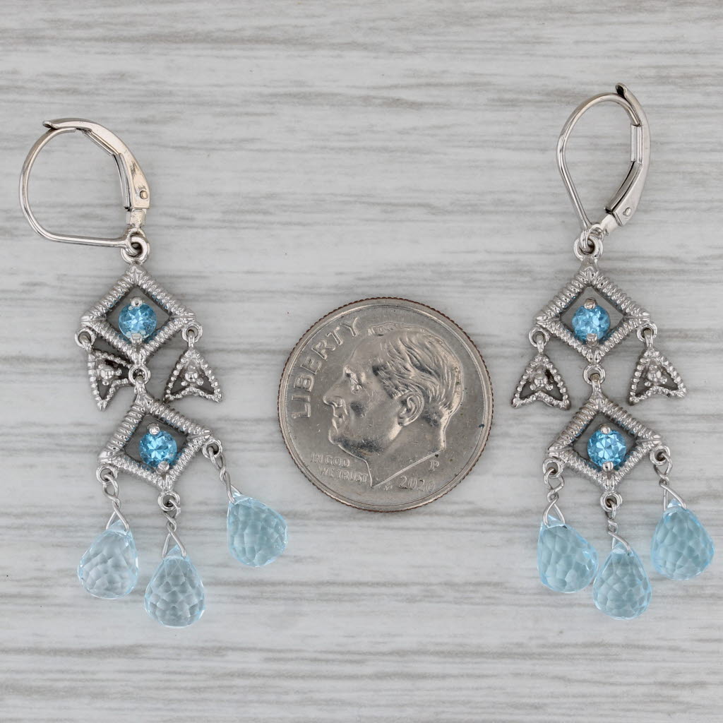 Gray Blue Topaz Briolette Dangle Earrings 14k White Gold Chandelier Drops