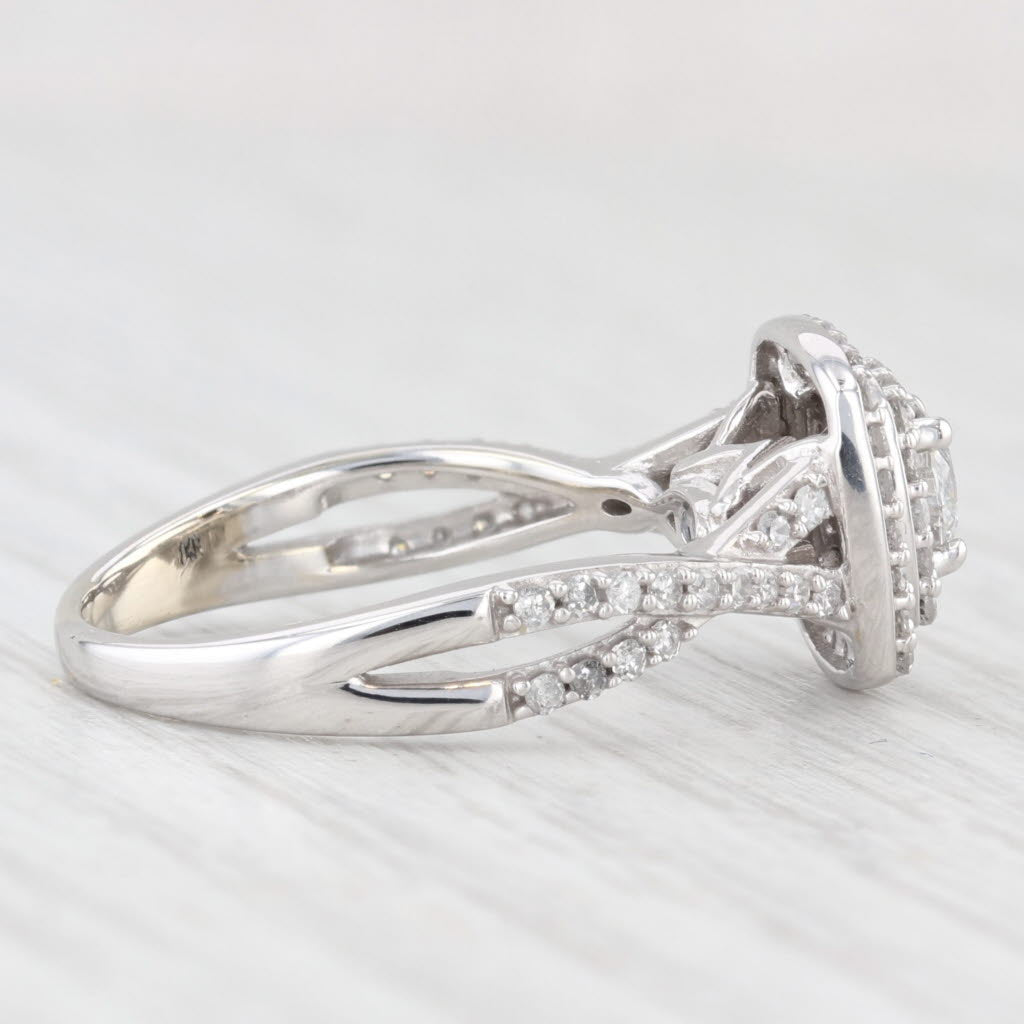 Light Gray 0.86ctw Round Diamond Double Halo Engagement Ring 14k White Gold Size 7.25