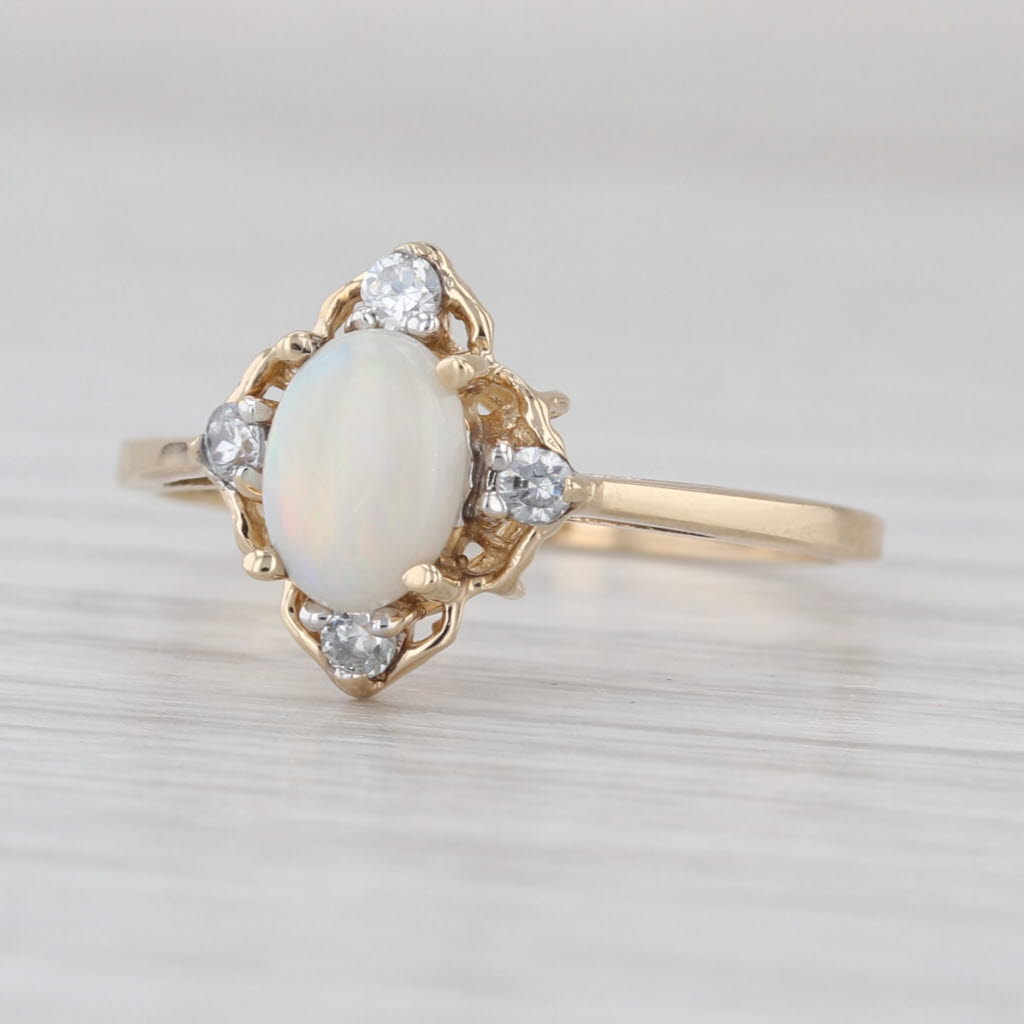 Round Cabochon Opal Cubic Zirconia Ring 10k Yellow Gold Size 8