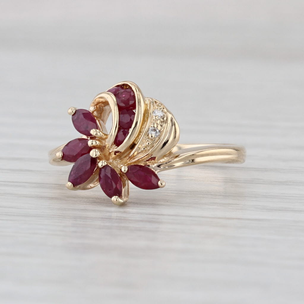 0.63ctw Ruby Diamond Flower Ring 14k Yellow Gold Size 6.75