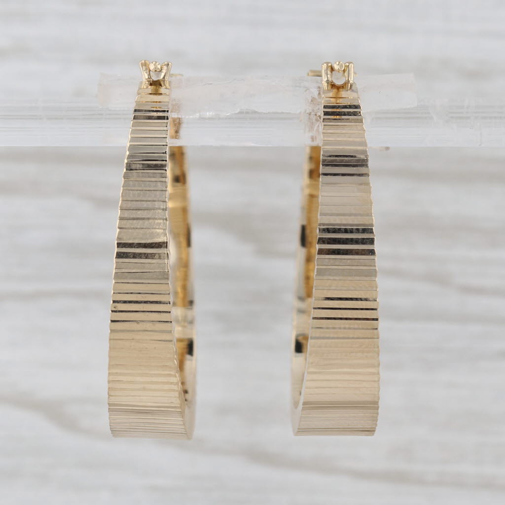 Large Beveled Hoop Earrings Snap Top Round Hoops 14k Yellow Gold