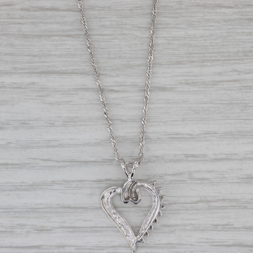 Gray Diamond Accented Open Heart Pendant Necklace 14k White Gold 18"