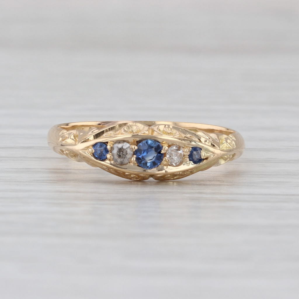 Antique 0.28ctw Sapphire Diamond Ornate Ring 18k Yellow Gold Size 9