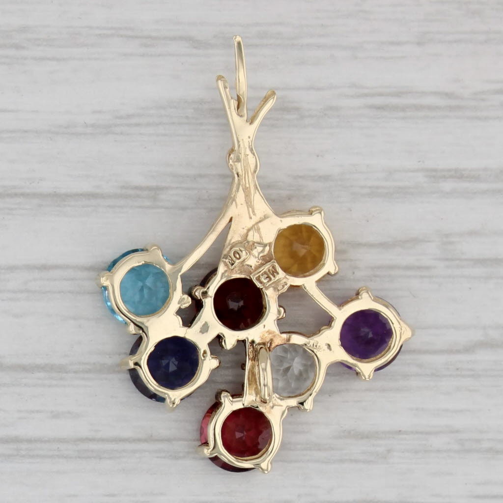 Gray Gemstone Flower Bouquet Pendant 10k Gold Topaz Iolite Garnet Citrine Amethyst