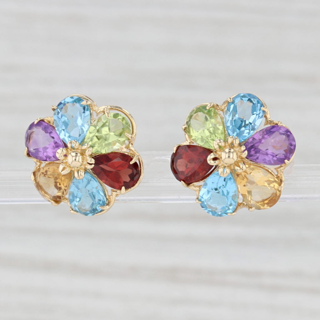 Light Gray 5.30ctw Gemstone Flower Stud Earrings 14k Gold Topaz Garnet Peridot Citrine