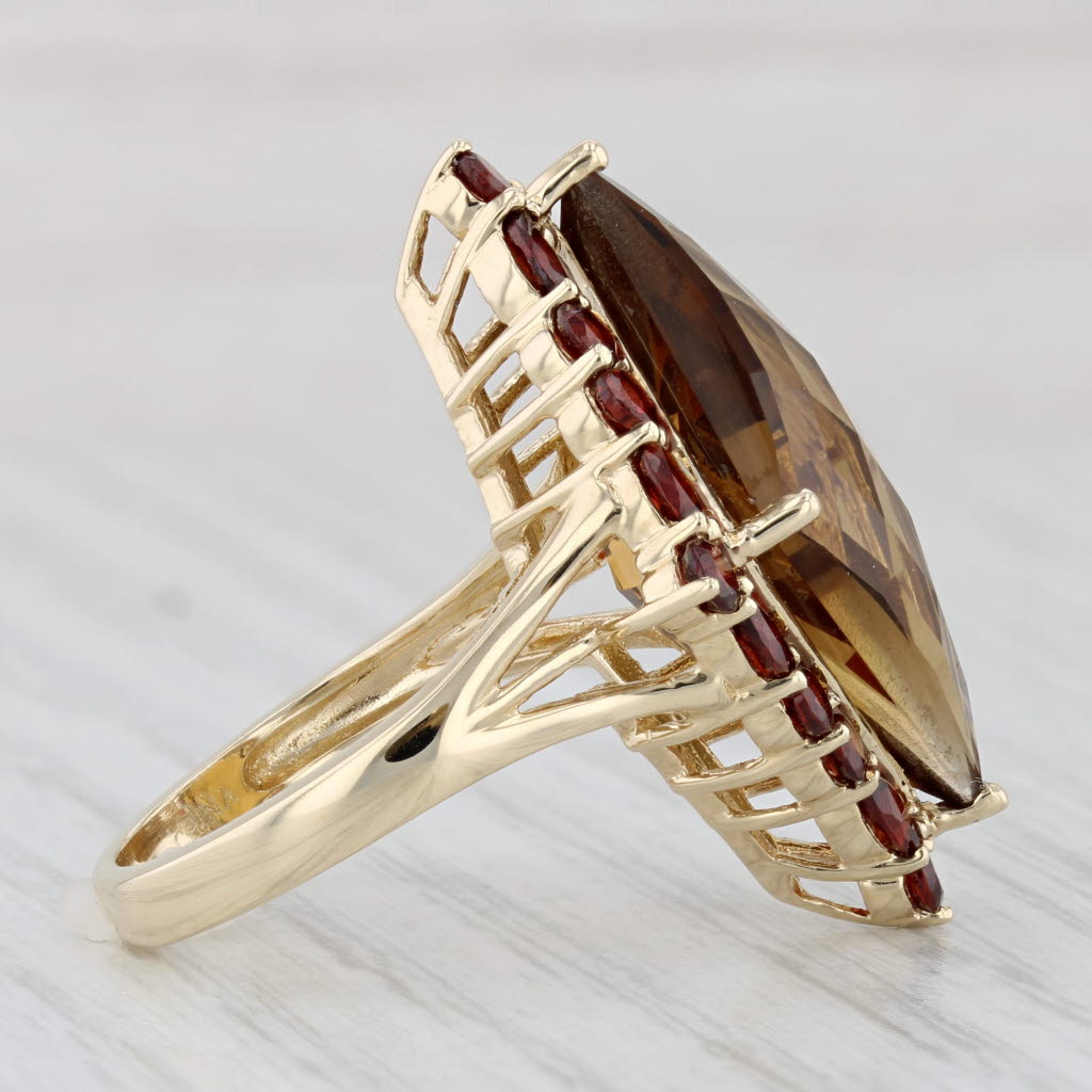 Light Gray Citrine Garnet Halo Cocktail Ring 10k Yellow Gold Size 7.25