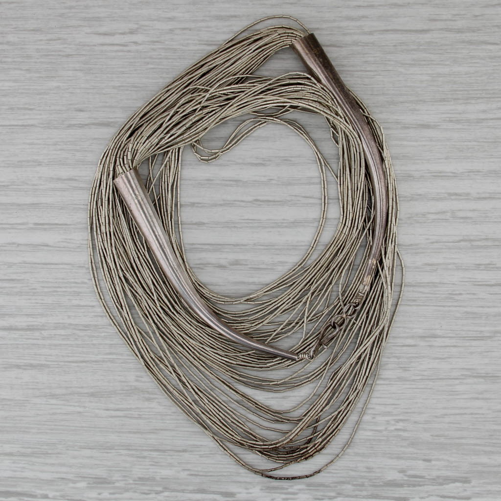Vintage 50 Strand Liquid Silver Necklace Sterling Silver 17" Statement