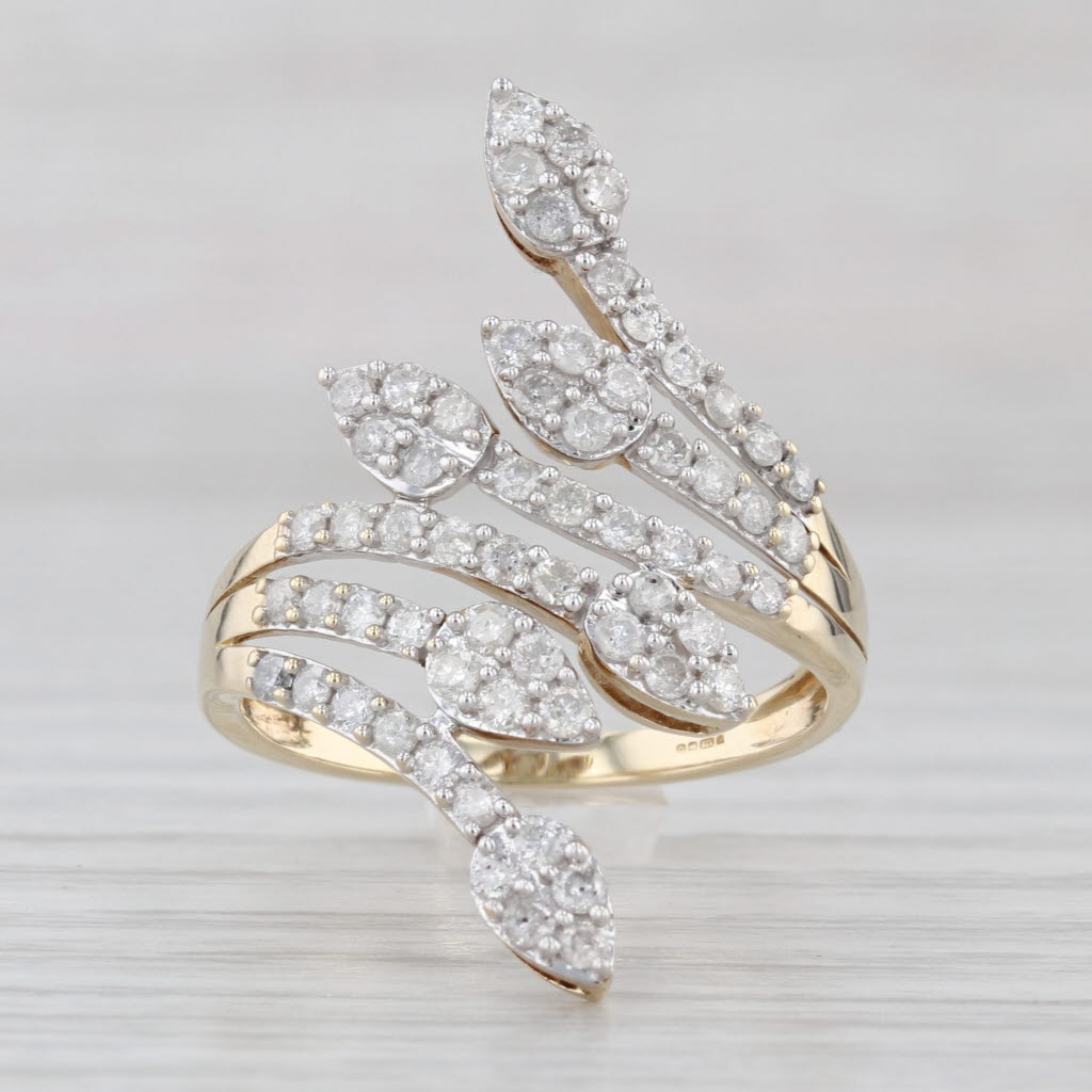 Diamond Spray Cocktail Bypass Leaf Wrap Ring 9k Yellow Gold Size 8.5