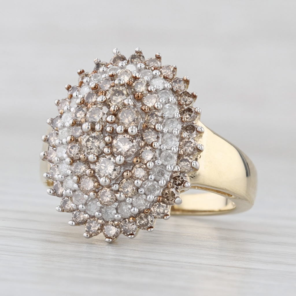 1.63ctw Champagne White Diamond Cluster Ring 10k Yellow Gold Size 8.25 Cocktail