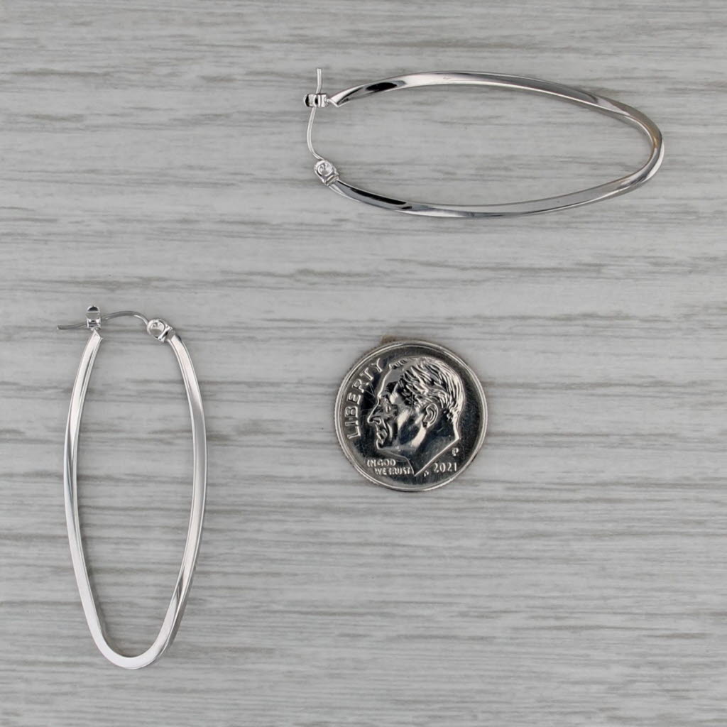 Elongated Oval Hoop Earrings 14k White Gold Hoops Snap Top Posts