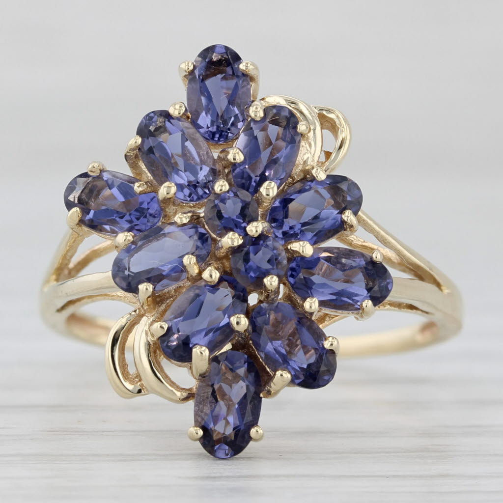 Light Gray 2.50ctw Purple Iolite Flower Cluster Ring 10k Yellow Gold Size 8.5