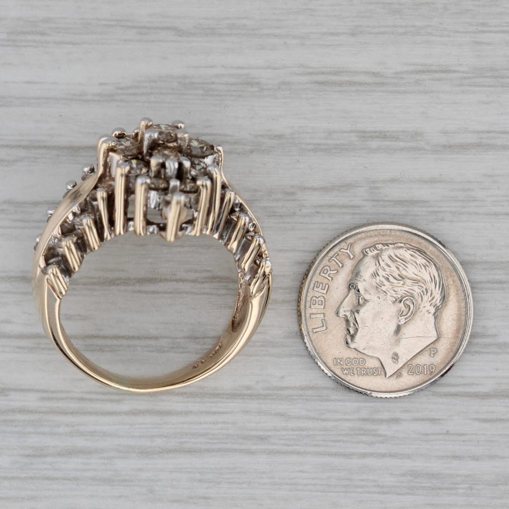 Dark Gray 1.55ctw Champagne Diamond Cluster Ring 10k Yellow Gold Size 8.25 Cocktail