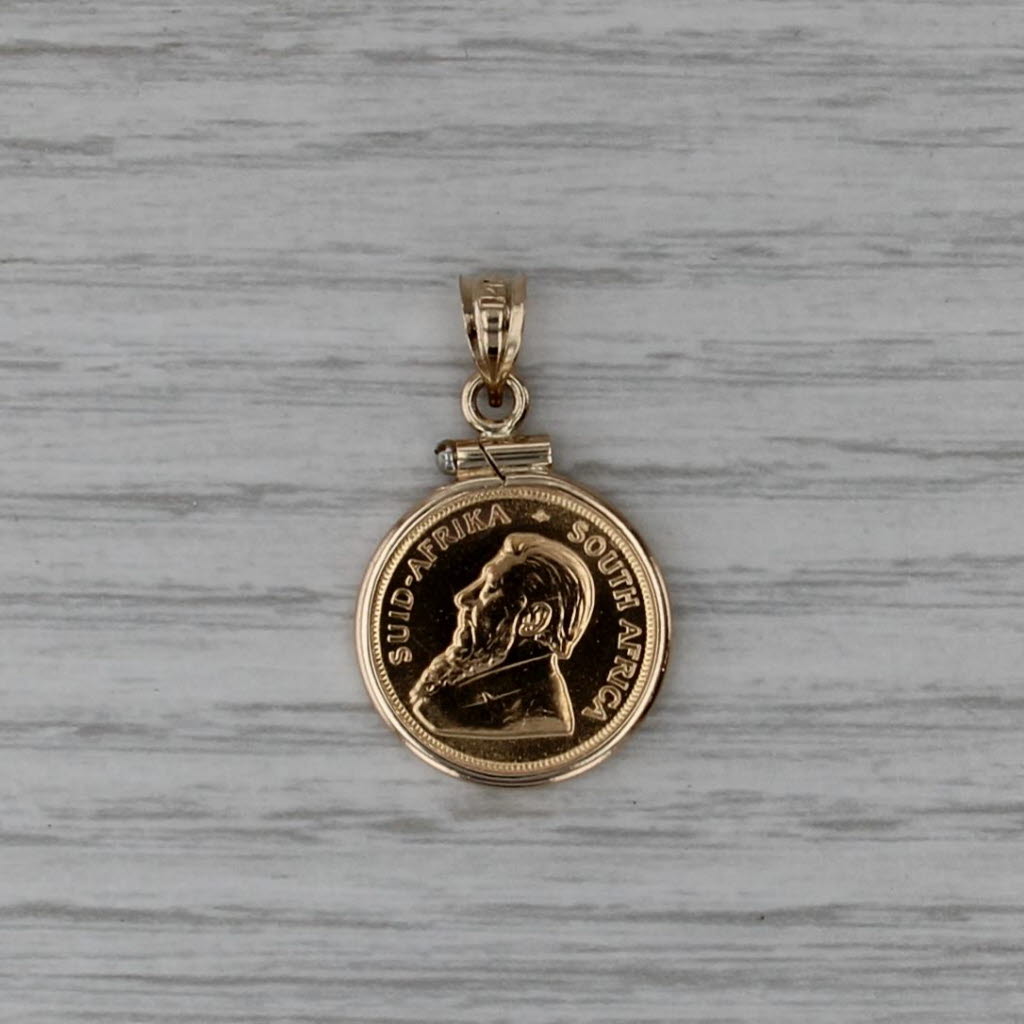 2001 1/10 oz South African Krugerrand Coin Pendant 14k 22k Yellow Gold