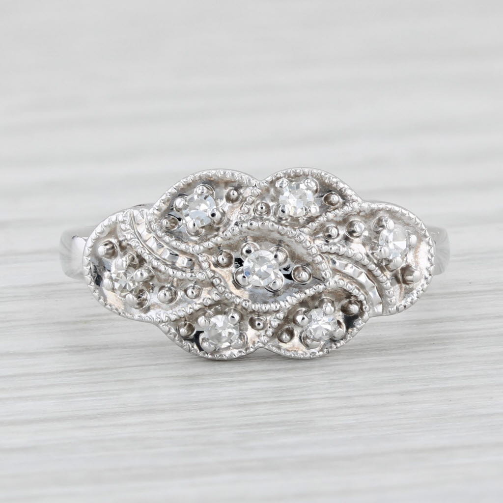 Light Gray Vintage Diamond Filigree Ring 14k White Gold Size 6