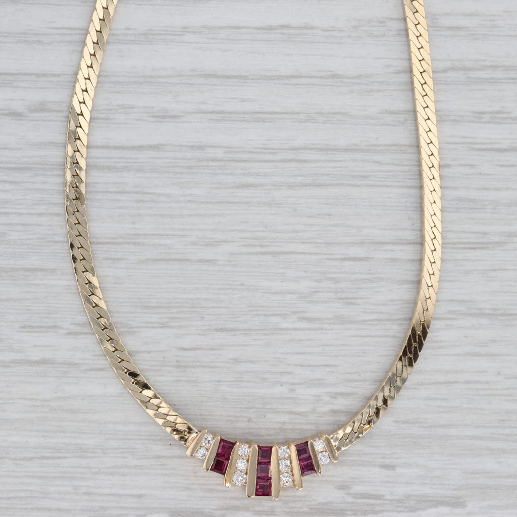 Gray 1.40ctw Ruby Diamond Herringbone Necklace 14k Yellow Gold 16"