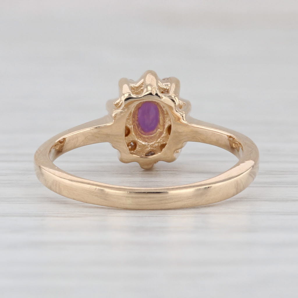 0.35ctw Oval Ruby Diamond Halo Ring 14k Yellow Gold Size 4.75