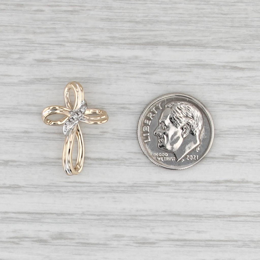 Diamond 3-Stone Looping Cross Pendant 10k Yellow Gold