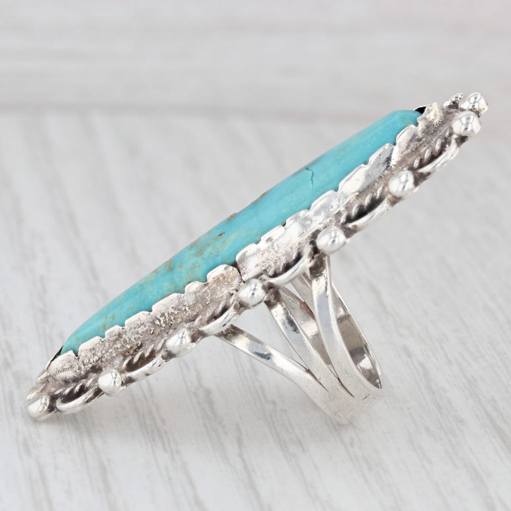 Light Gray Native American Turquoise Ring Sterling Silver Marquise Cabochon Statement