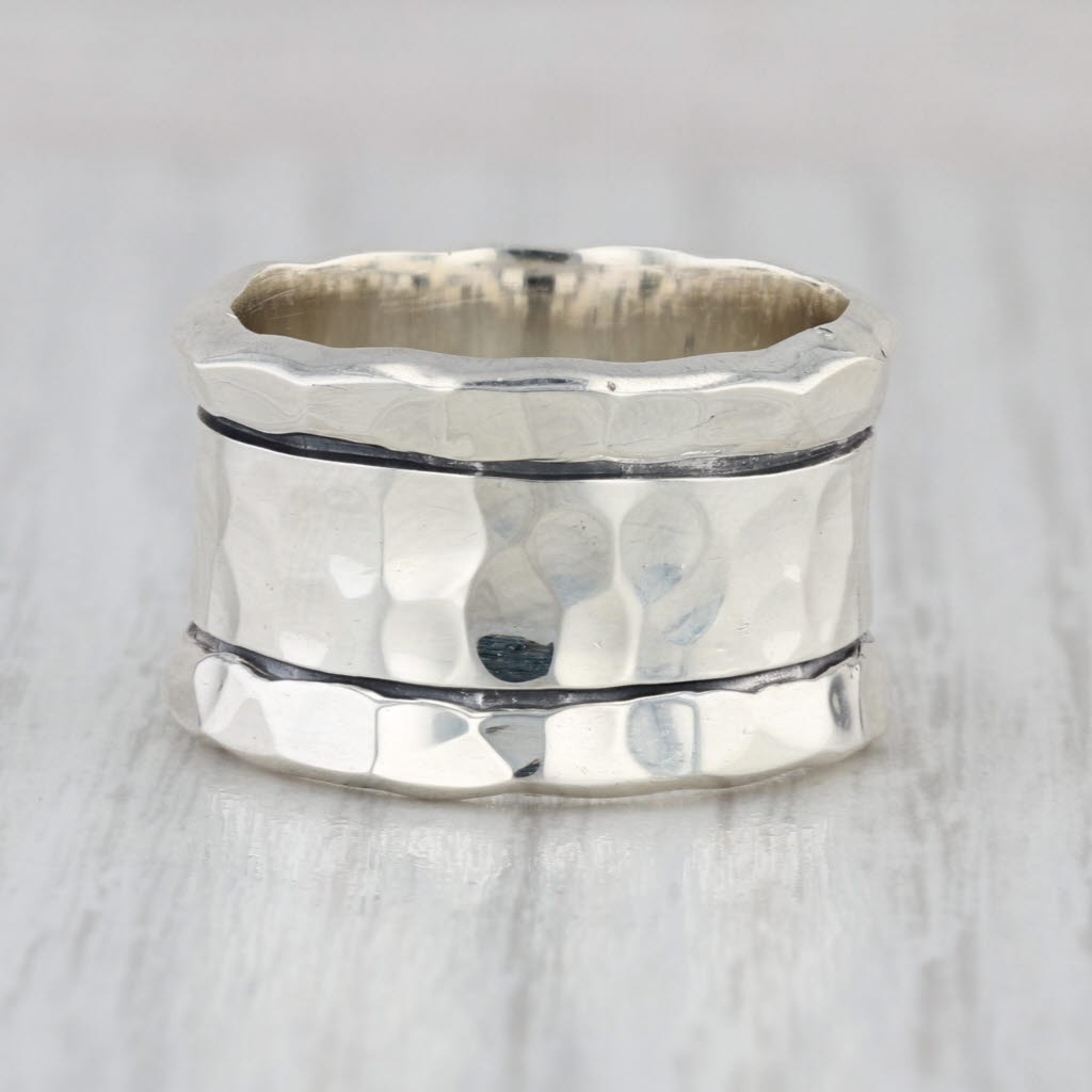Hammered Silver Cuff Wide Band Ring Sterling Silver Size 9.25