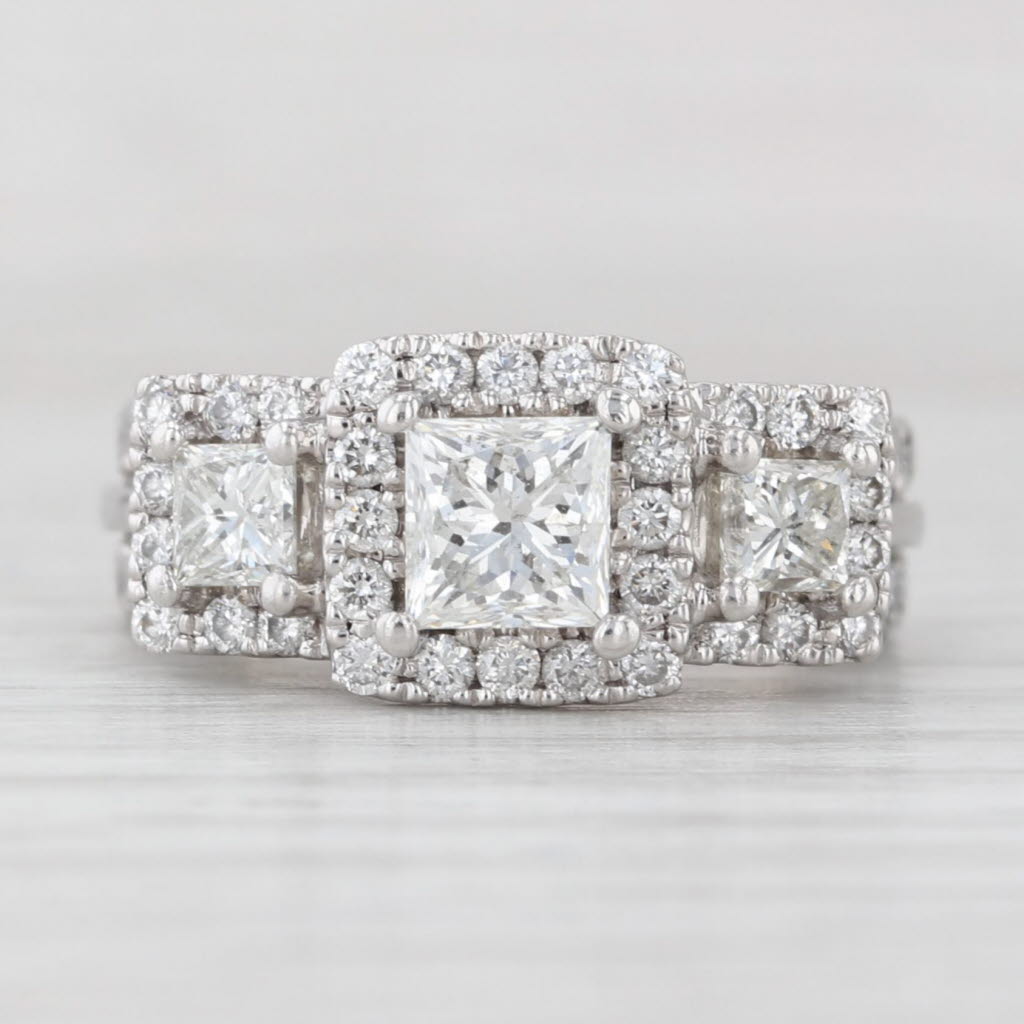 Light Gray Vera Wang 2.30ctw Diamond Engagement Ring 14k White Gold Size 4 3-Stone Halo