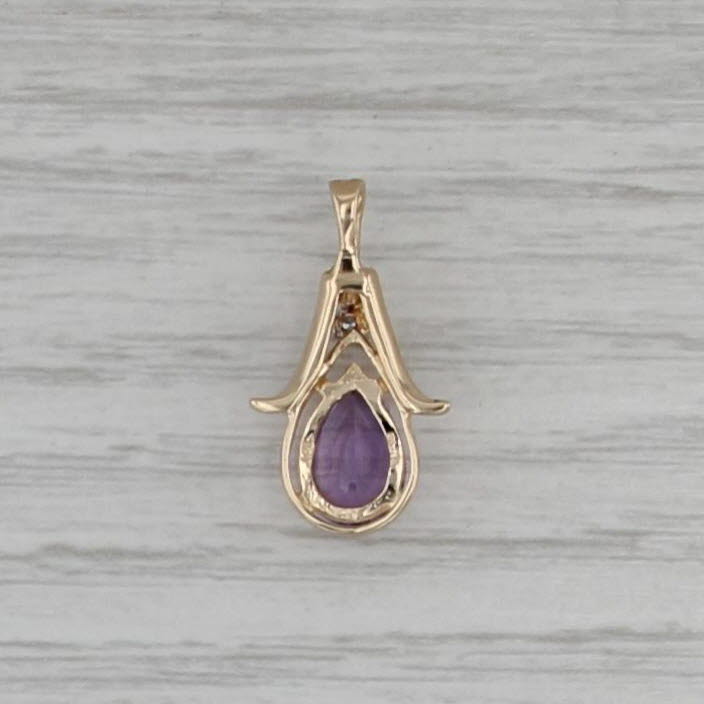 1.10ct Pear Amethyst Pendant 14k Yellow Gold Diamond Accent Teardrop