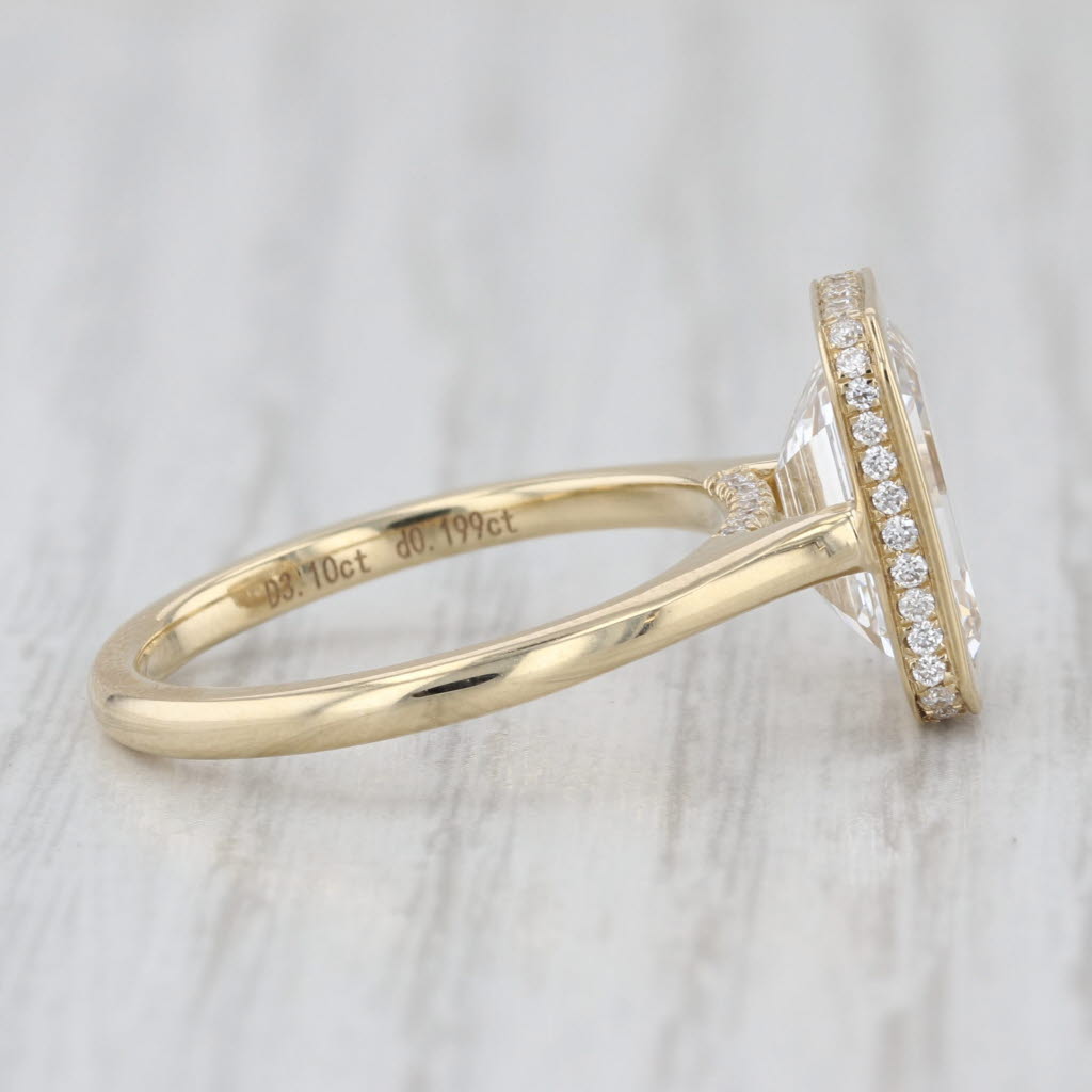 New IGI 3.30ctw Emerald Cut Lab Grown Diamond Engagement Ring 14k Yellow Gold
