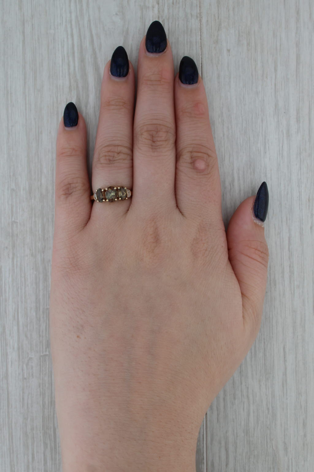 1.60ctw Andalusite Diamond 3-Stone Ring 10k Yellow Gold Size 6.25