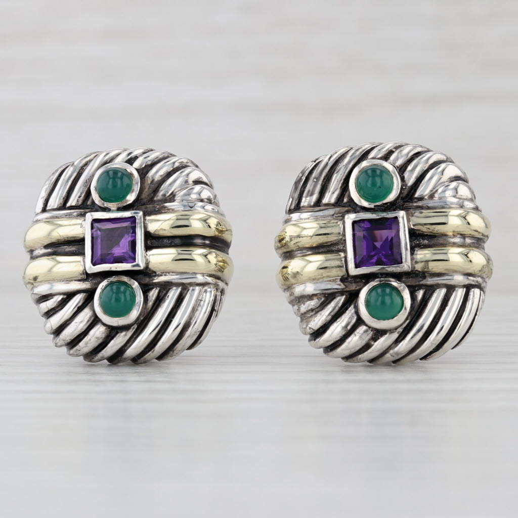 David Yurman Amethyst Chalcedony Cable Earrings Sterling Silver 14k Gold