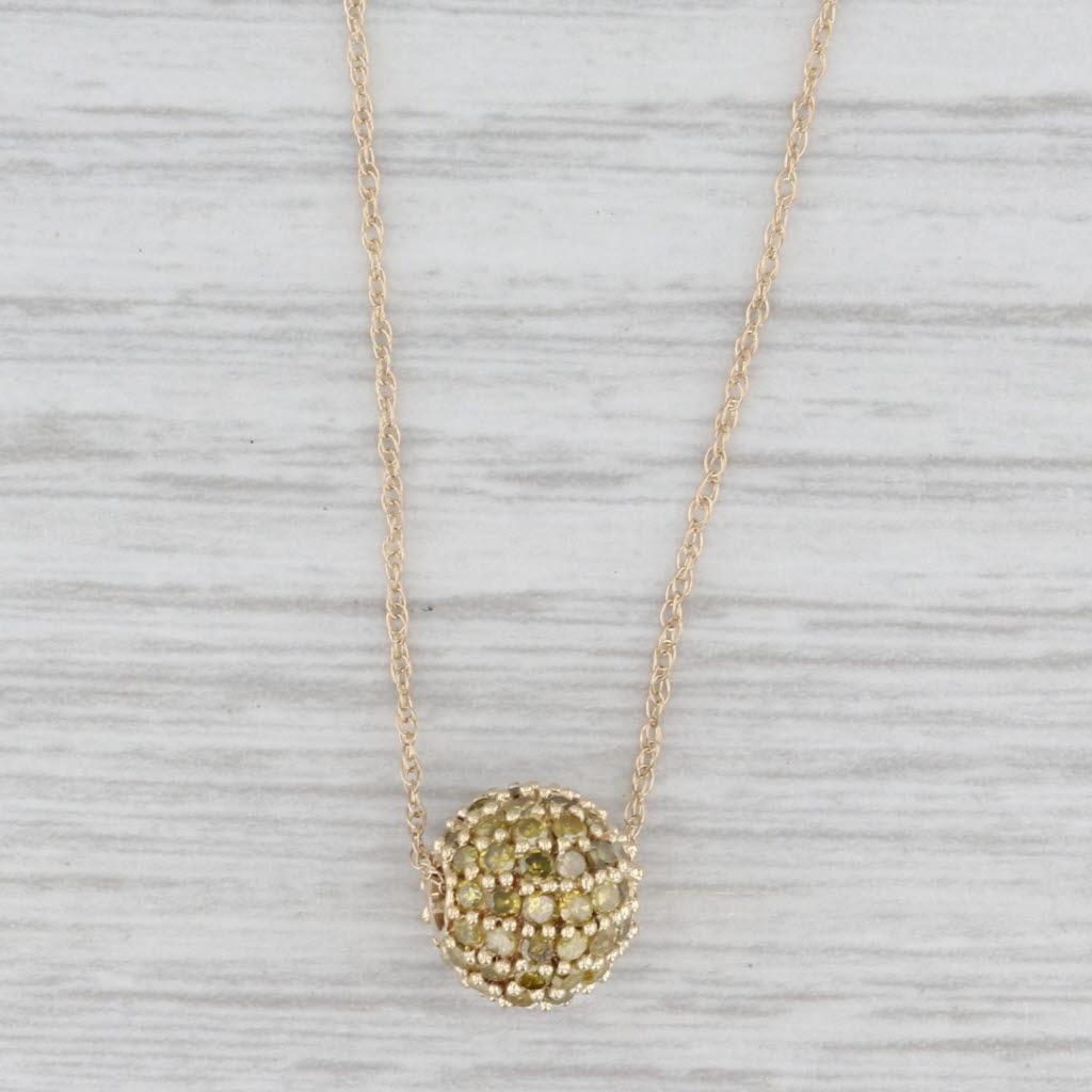 0.75ctw Yellow Diamond Pave Bead Pendant Necklace 10k Gold 18.5" 0.8mm COA