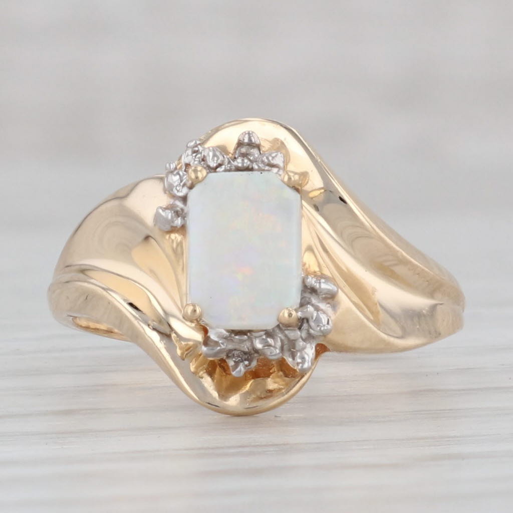 Gray Opal Diamond Ring 14k Yellow Gold Size 7.25 Rectangle Solitaire