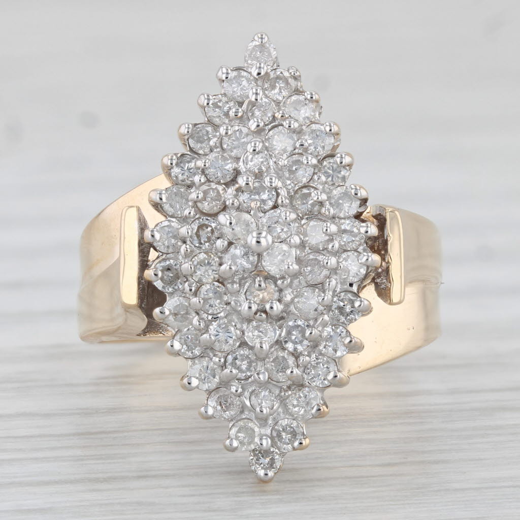 Light Gray 0.74ctw Diamond Cluster Ring 14k Yellow Gold Size 7.25 Cocktail