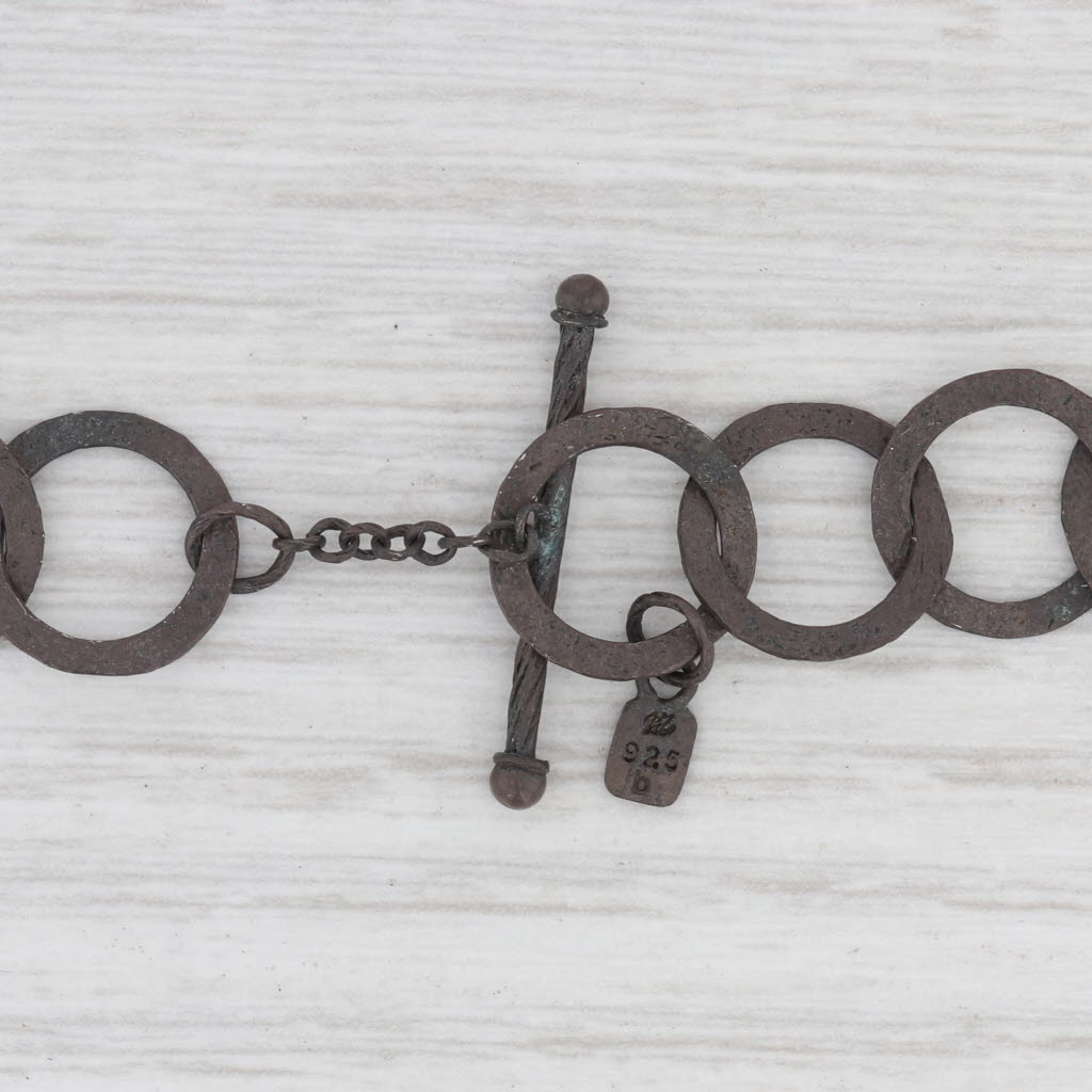 New Nina Wynn Moon Necklace Circle Chain Toggle Clasp Oxidized Sterling 45"
