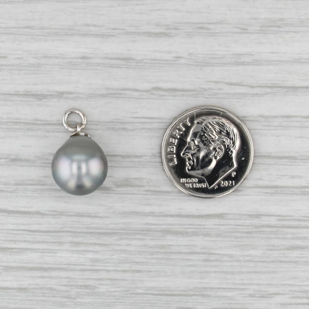 Gray Cultured Pearl Teardrop Pendant Saltwater Solitaire Charm 14k White Gold
