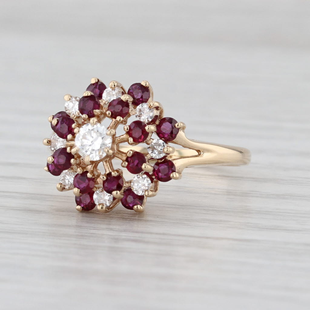 0.92ctw Ruby Diamond Tiered Halo Ring 14k Yellow Gold Size 7.5