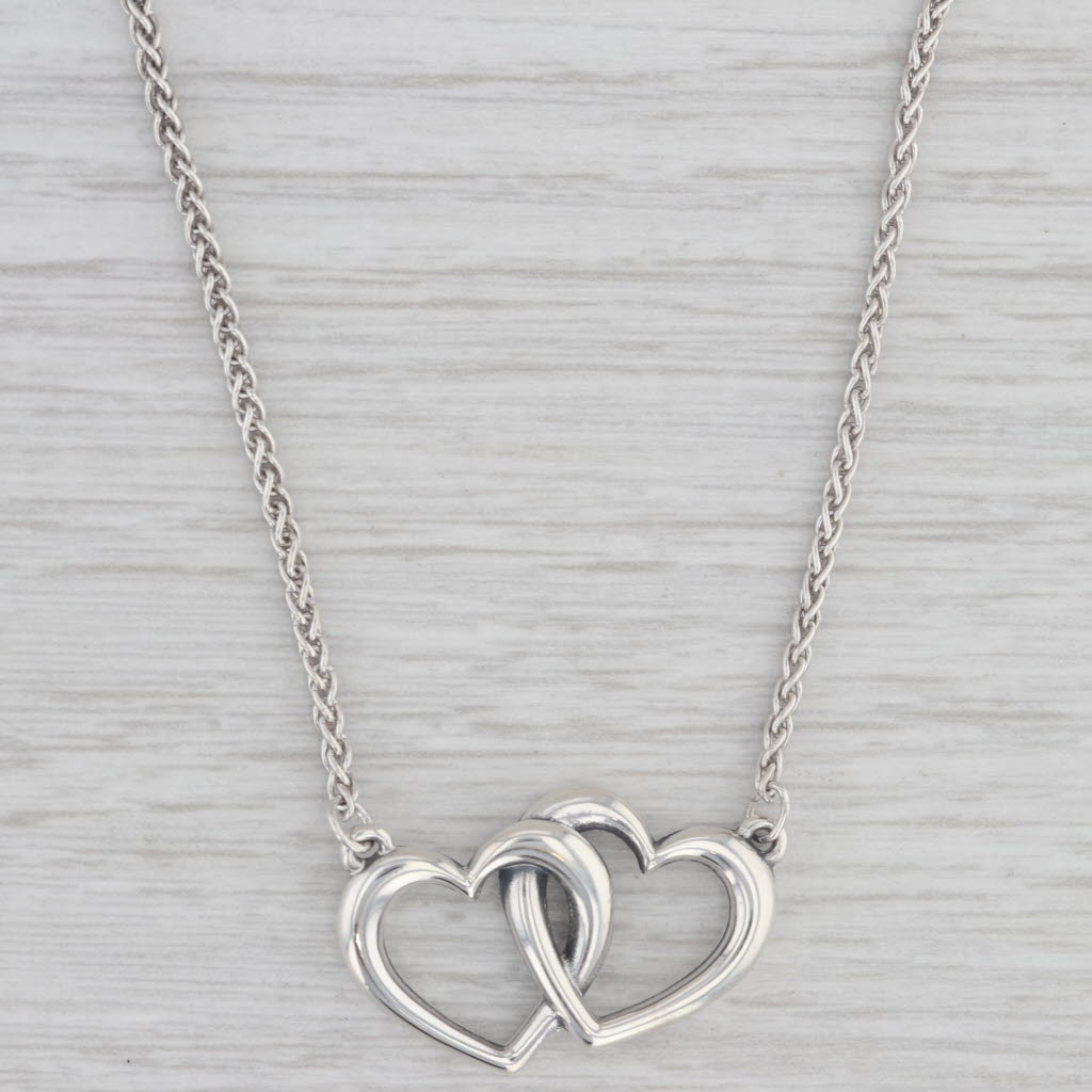 Gray Linked Hearts Pendant Necklace Sterling Silver 18.5" Wheat Chain James Avery