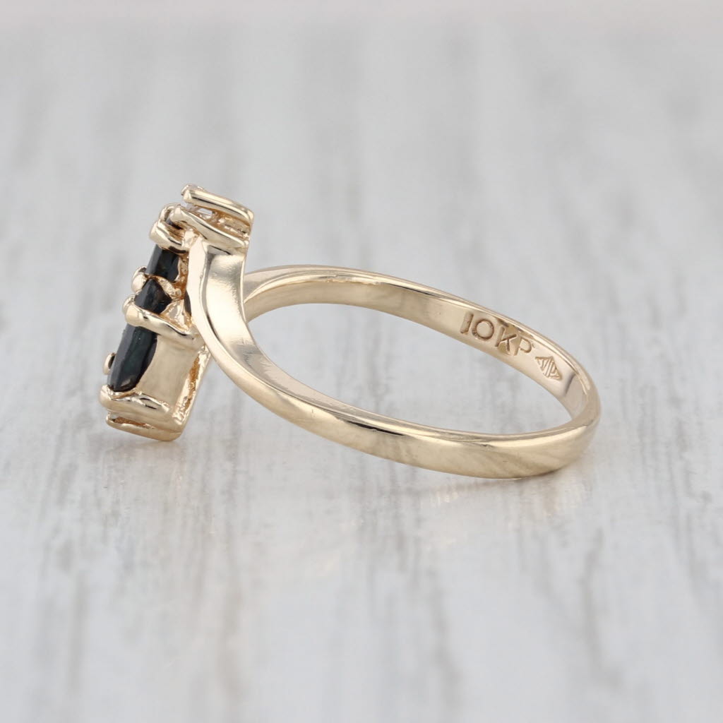 0.67ctw Blue Sapphire Diamond Bypass Ring 10k Yellow Gold Size 4.5